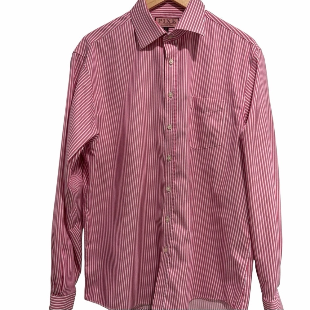 Thomas Pink Striped Pink, Blue and White Striped Men's Shirt Cotton